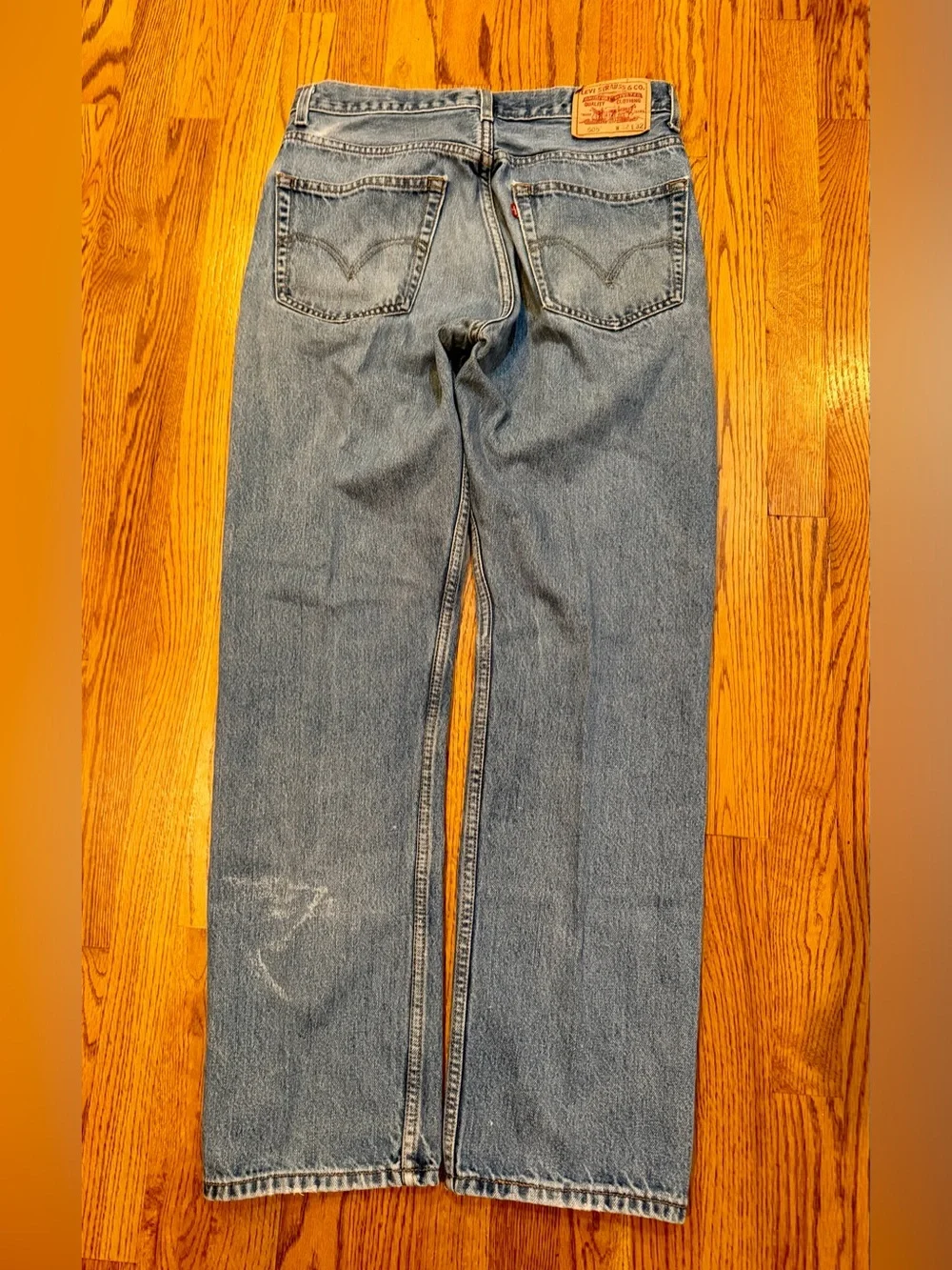 VTG Y2K Levis 505 Jeans Mens 32x32 Light Blue Distressed Straight Leg Red Tab - Picture 6 of 16